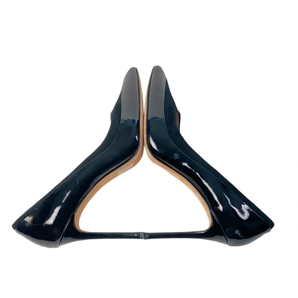 POUR LA VICTOIRE Black Patent Leather Suede Pumps 10